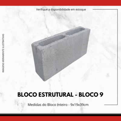 Bloco Estrutural de Concreto 9x19x39cm e Meio Bloco 9x19x19cm (Bloco 9)