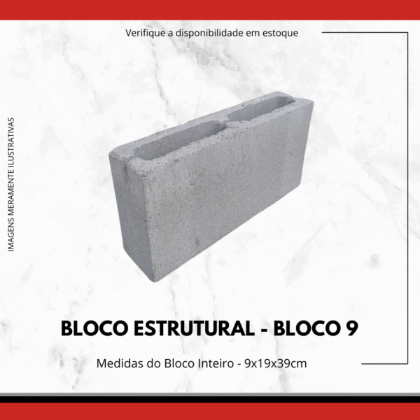 Bloco Estrutural de Concreto 9x19x39cm e Meio Bloco 9x19x19cm (Bloco 9)