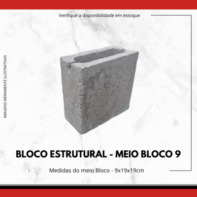 Bloco Estrutural de Concreto 9x19x39cm e Meio Bloco 9x19x19cm (Bloco 9) - Imagem 2