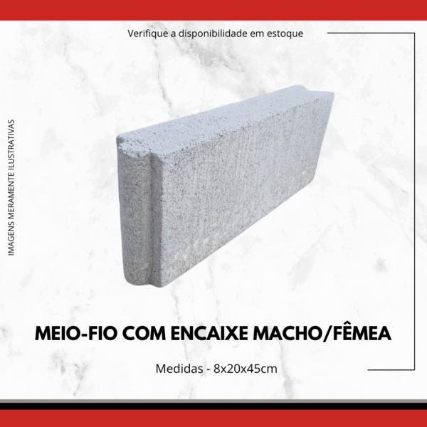 Meio-Fio de Concreto com Encaixe Macho/Fêmea 8x20x45cm