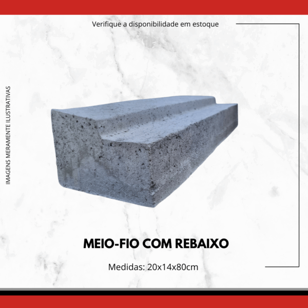 Meio-Fio com Rebaixo de Concreto Pré-Moldado 20x14x80cm