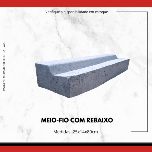 Meio-Fio com Rebaixo de Concreto Pré-Moldado 25x14x80cm