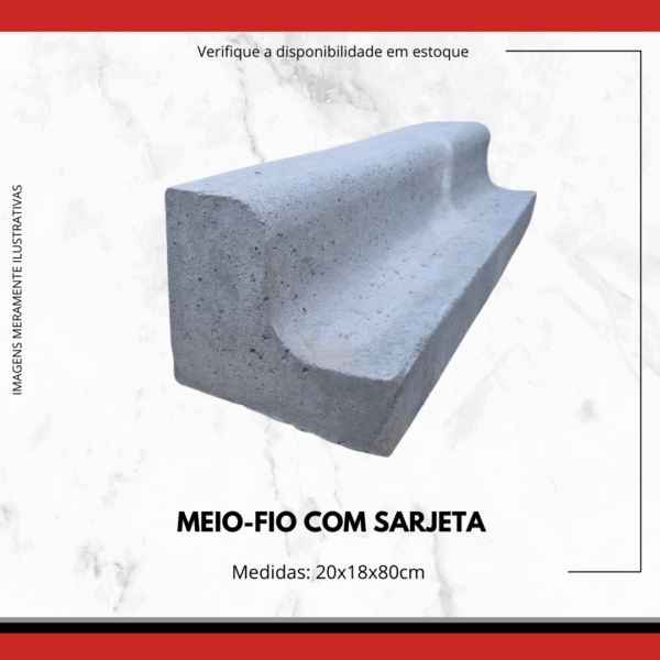 Meio-Fio com Sarjeta de Concreto Pré-Moldado 20x18x80cm