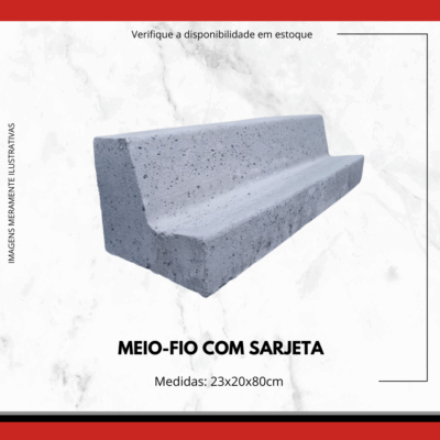 Meio-Fio com Sarjeta de Concreto Pré-Moldado 23x20x80cm