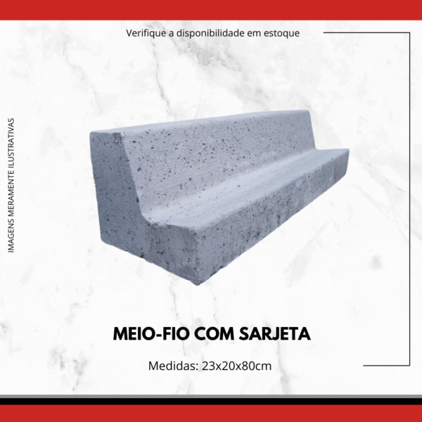 Meio-Fio com Sarjeta de Concreto Pré-Moldado 23x20x80cm