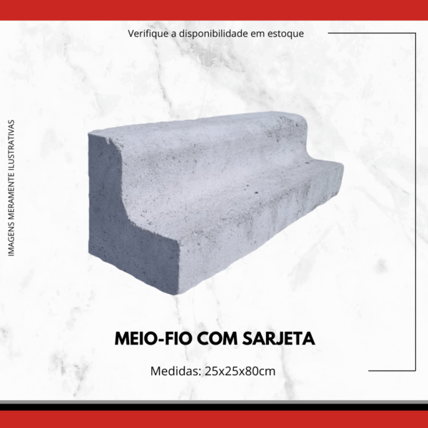 Meio-Fio com Sarjeta de Concreto Pré-Moldado 25x25x80cm